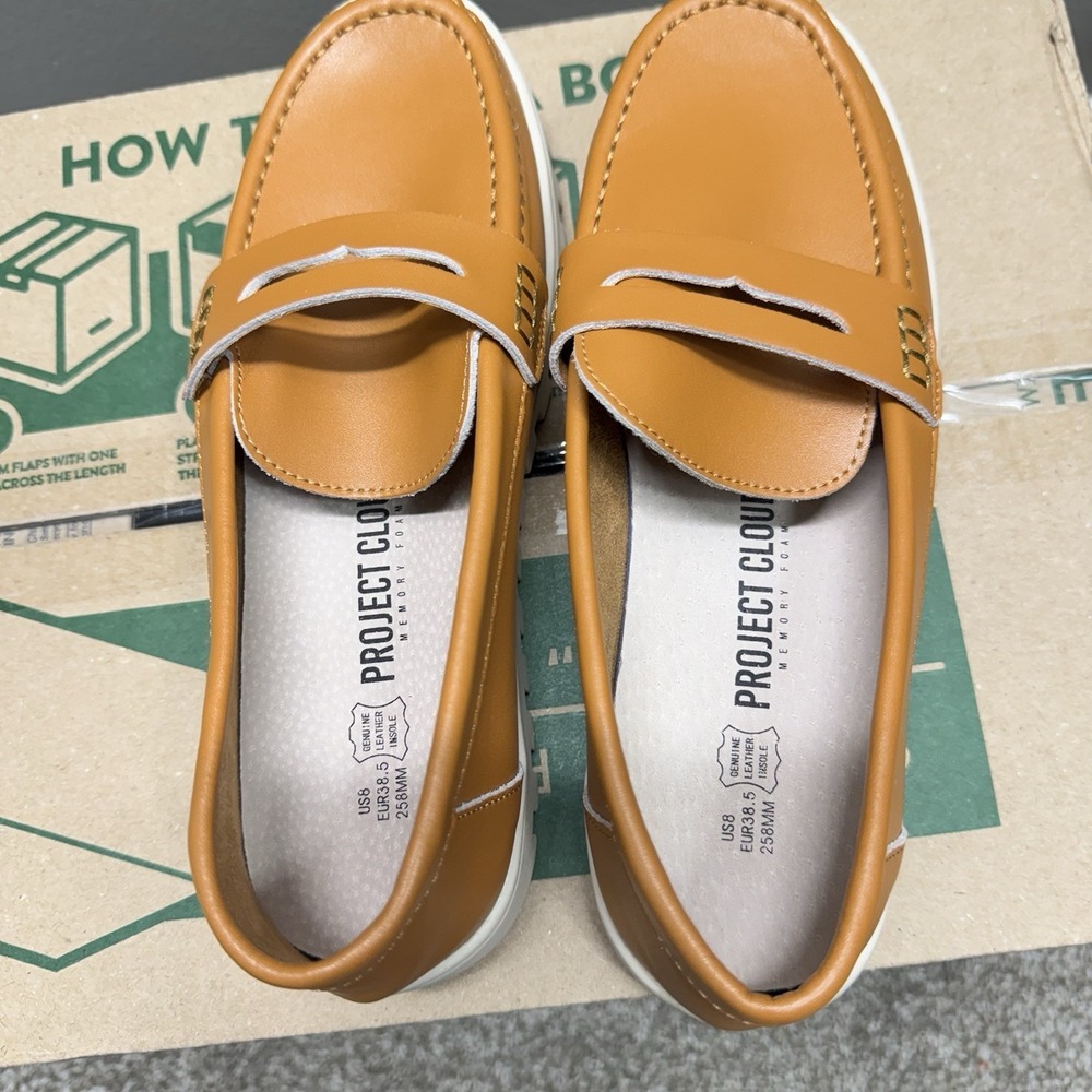 Project Cloud Women's Tan Leather Penny Loafers Size 8